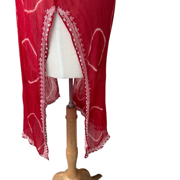 BCBGMaxAzria Silk Red Sheer Swim Long Coverup Size Small - Picture 4 of 9
